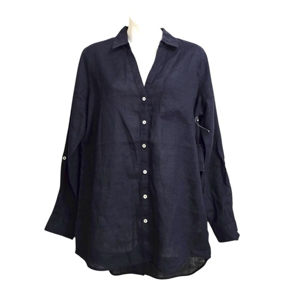 Sigrid Olsen Navy Blue Linen Pants Top M - Picture 3 of 9